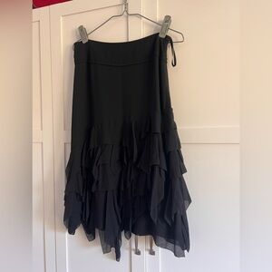 Black 100% silk vintage DKNY handkerchief tiered skirt, SZ 2 fits larger